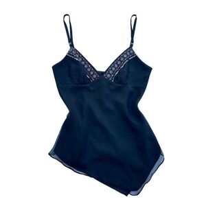 Laundry‎ by Shelli Segal Cami Top Silk Blend Sequin Trim Black Medium